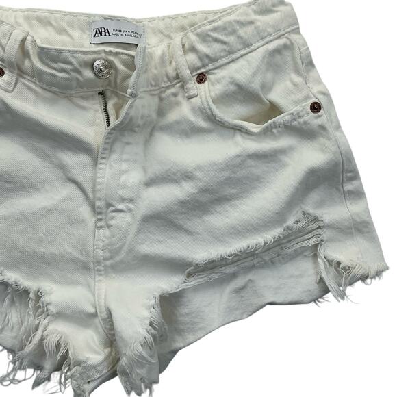Zara Cut Off Shorts Womens Beach Casual Size 4 White - Picture 3 of 13
